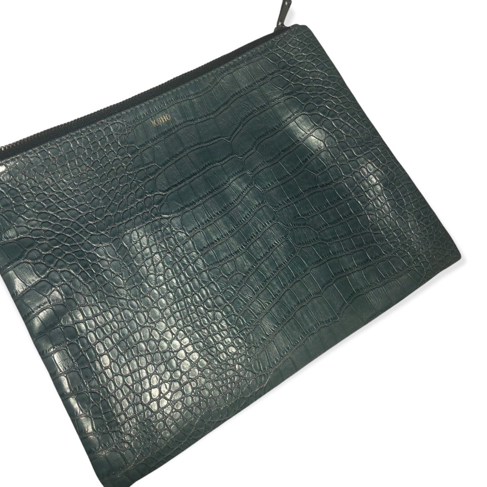 KUHO (Korean designer) blue embossed alligator leather zipper large sized pouch